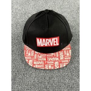 Marvel Kids Snapback‎ Hat Black Red All Over Print Logo Flat Brim Baseball Cap
